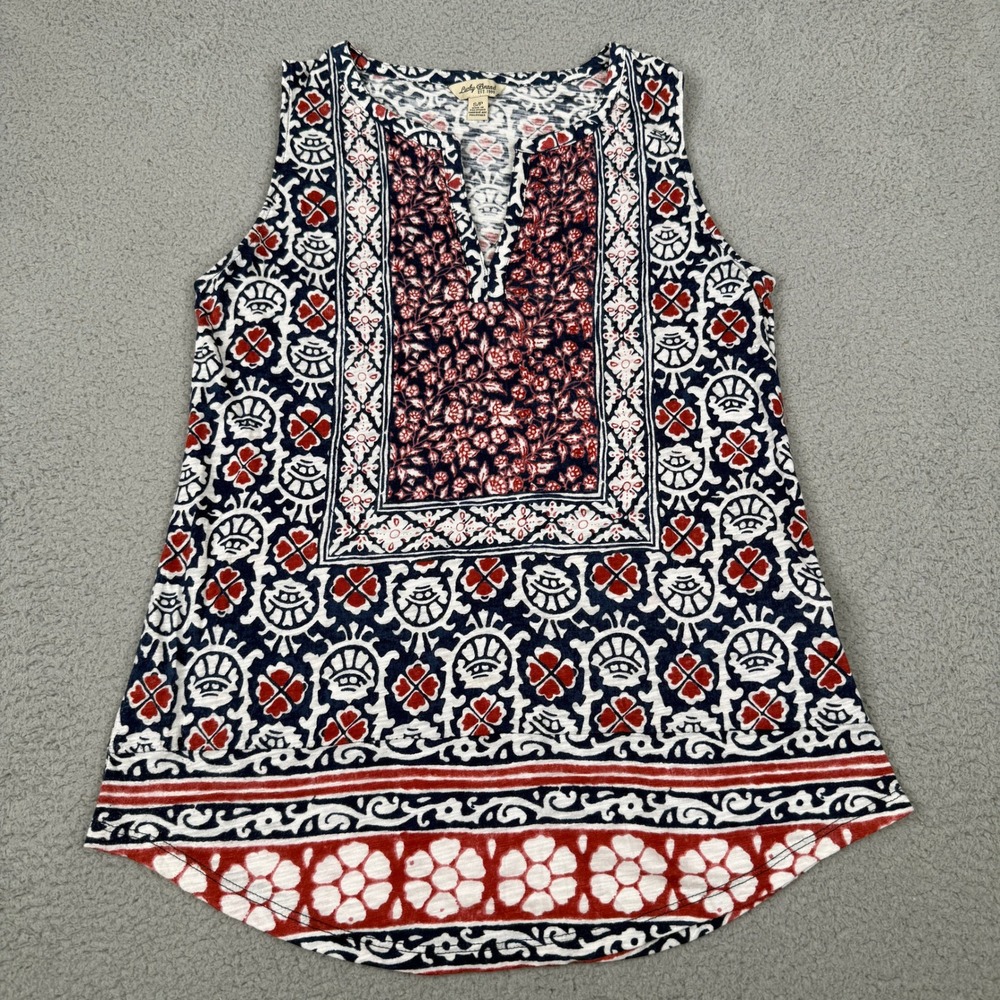 Lucky Brand Tank Top Womens Small Blue Red Floral Medallion Boho Sleeveless